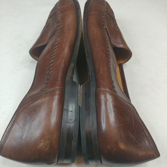 Miguel Angel Brown Woven Leather Slip On Loafers S